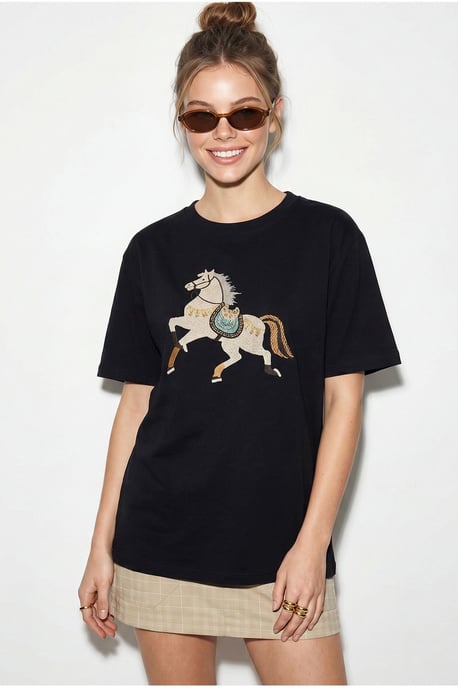 Oversized Embroidered Sequin Crew Neck T-Shirt - Image 4