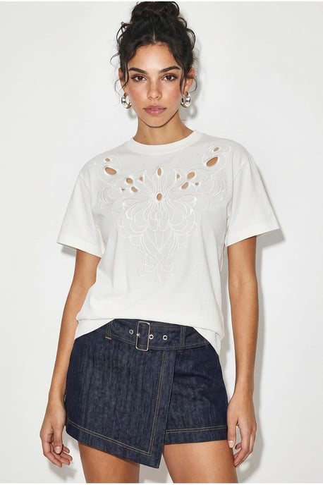 Geborduurd Katoenen T-shirt met Ronde Hals - Image 2