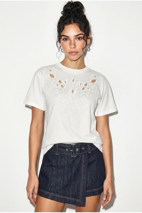 Geborduurd Katoenen T-shirt met Ronde Hals - Image 4