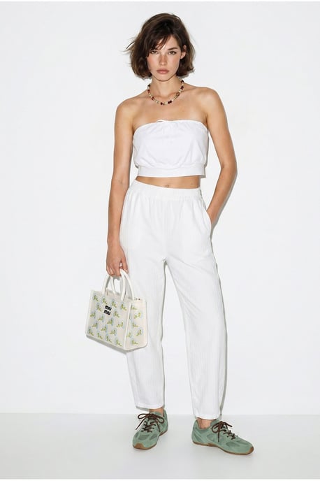 Elastic Waist Straight Leg Pants with Pockets - Image 1
