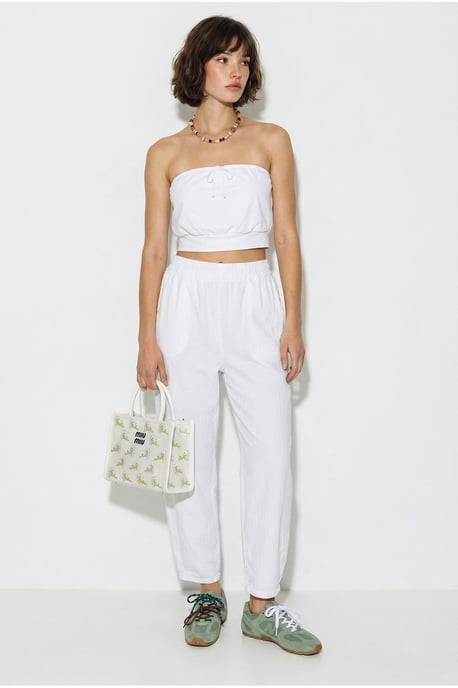 Elastic Waist Straight Leg Pants with Pockets - Image 2