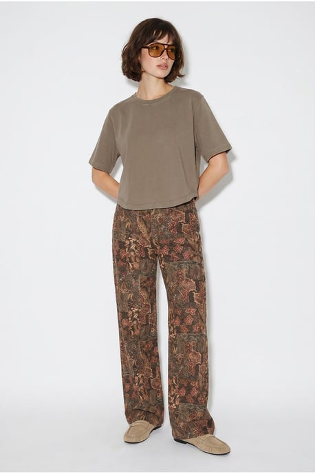 High Waist Paisley Print Straight Leg Denim Pants - Image 2