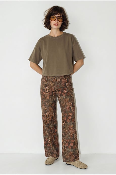 High Waist Paisley Print Straight Leg Denim Pants - Image 5