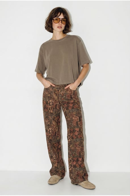 High Waist Paisley Print Straight Leg Denim Pants - Image 6