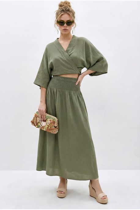 Cotton Two-Piece Blouse And Midi Skirt Set - Image 2