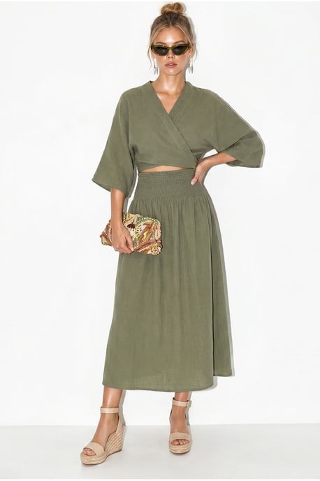 Cotton Two-Piece Blouse And Midi Skirt Set - Image 3