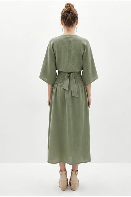Cotton Two-Piece Blouse And Midi Skirt Set - Image 4