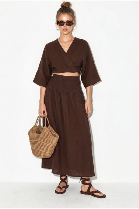 Cotton Two-Piece Blouse And Midi Skirt Set - Image 2