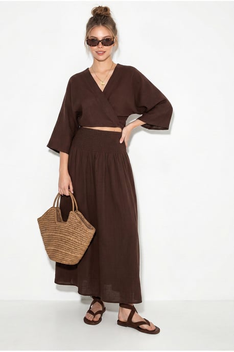 Cotton Two-Piece Blouse And Midi Skirt Set - Image 3