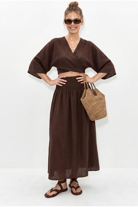 Cotton Two-Piece Blouse And Midi Skirt Set - Image 4
