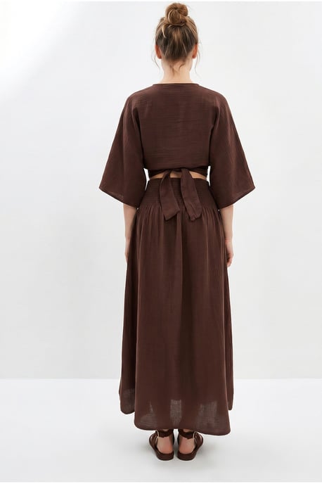 Cotton Two-Piece Blouse And Midi Skirt Set - Image 5