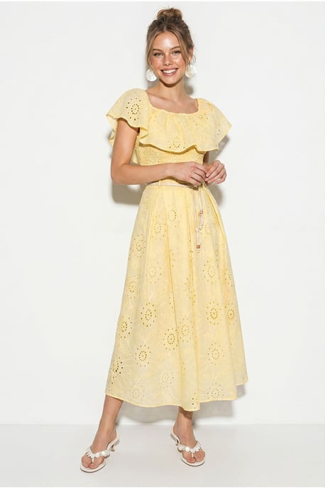 Embroidered Off-shoulder Blouse And Midi Skirt Set - Image 2