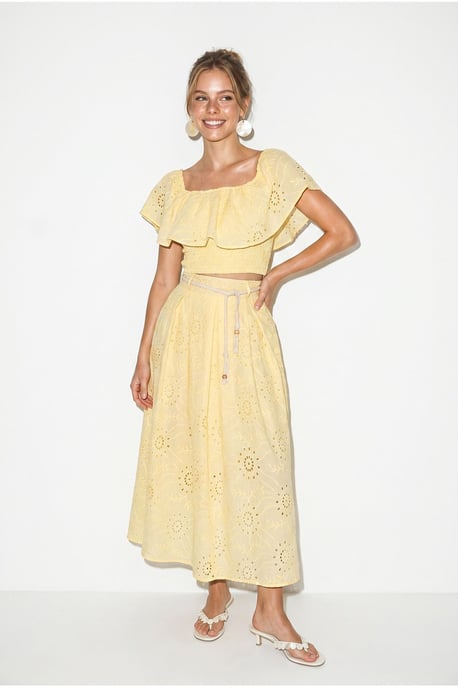 Embroidered Off-shoulder Blouse And Midi Skirt Set - Image 3