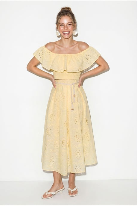 Embroidered Off-shoulder Blouse And Midi Skirt Set - Image 4
