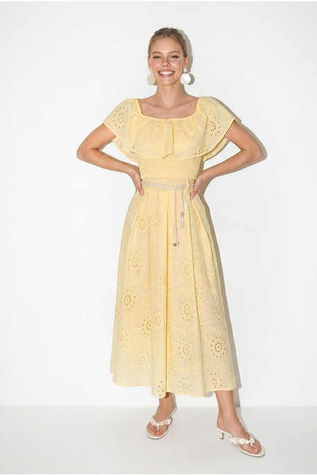 Embroidered Off-shoulder Blouse And Midi Skirt Set - Image 5