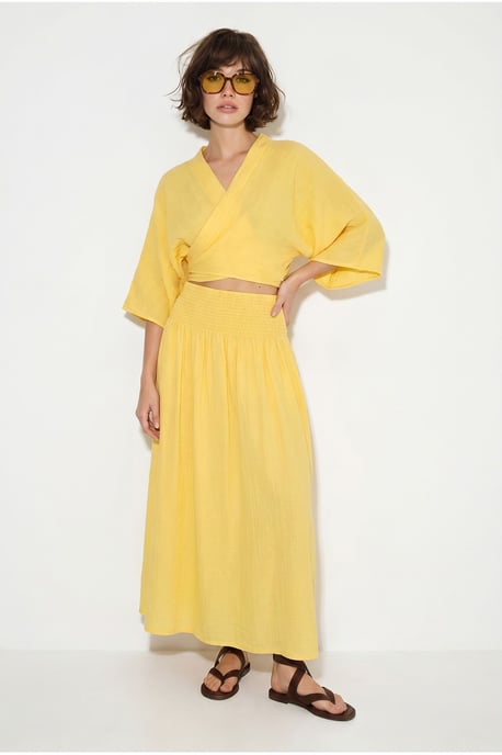Cotton Two-Piece Blouse And Midi Skirt Set - Image 2