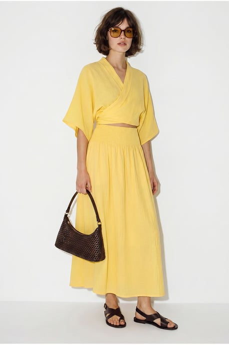 Cotton Two-Piece Blouse And Midi Skirt Set - Image 4