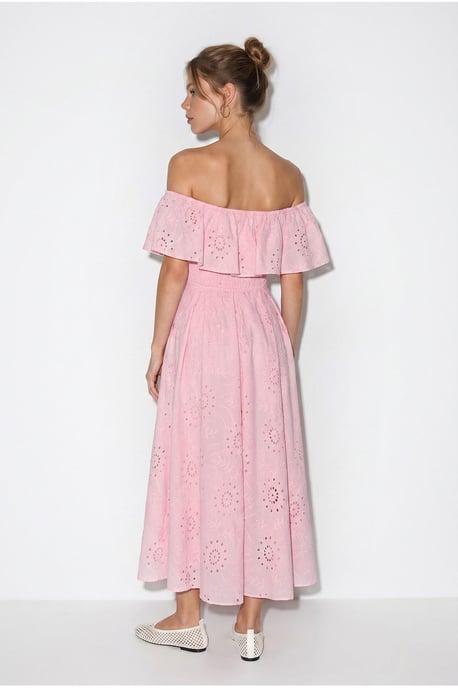 Embroidered Off-shoulder Blouse And Midi Skirt Set - Image 5