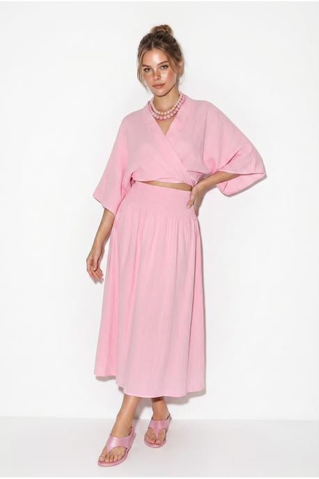 Cotton Two-Piece Blouse And Midi Skirt Set - Image 2