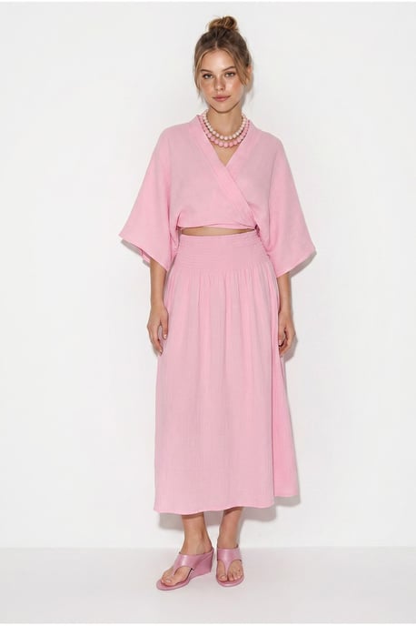Cotton Two-Piece Blouse And Midi Skirt Set - Image 3
