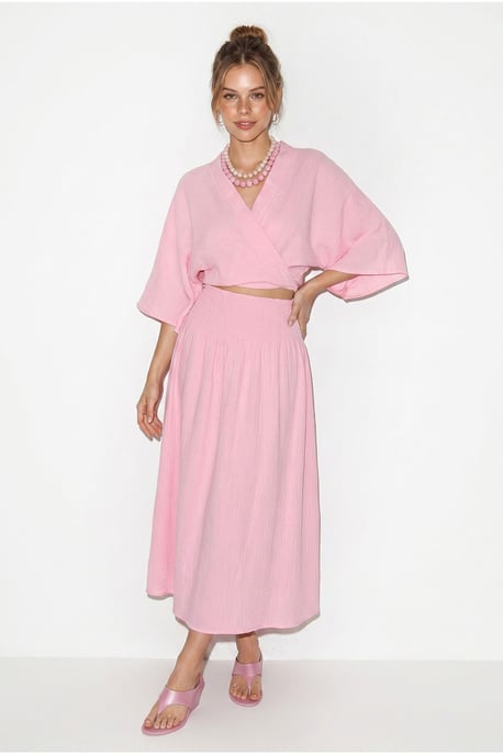 Cotton Two-Piece Blouse And Midi Skirt Set - Image 4