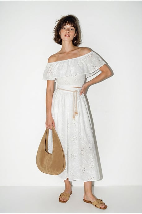 Embroidered Off-shoulder Blouse And Midi Skirt Set - Image 2