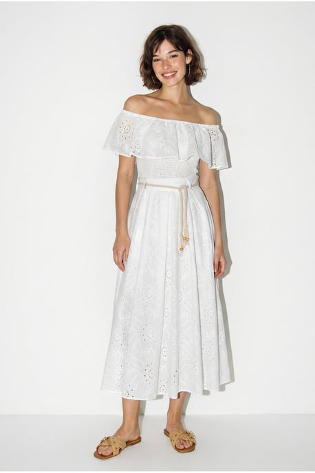 Embroidered Off-shoulder Blouse And Midi Skirt Set - Image 5