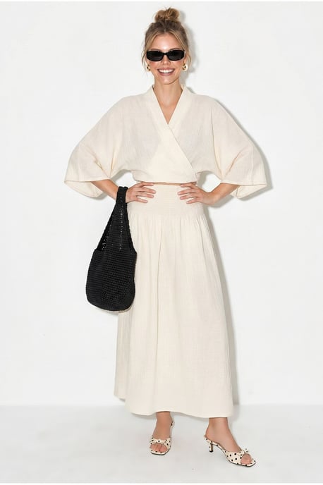 Cotton Two-Piece Blouse And Midi Skirt Set - Image 2