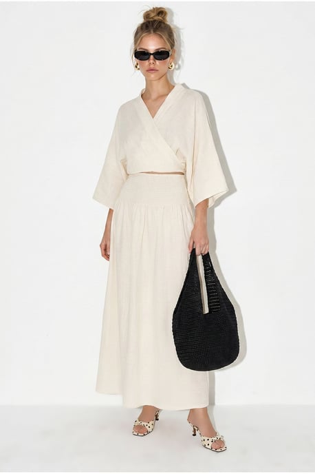 Cotton Two-Piece Blouse And Midi Skirt Set - Image 3