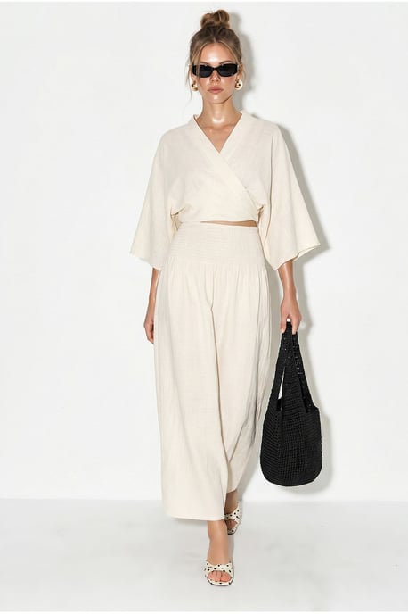 Cotton Two-Piece Blouse And Midi Skirt Set - Image 4