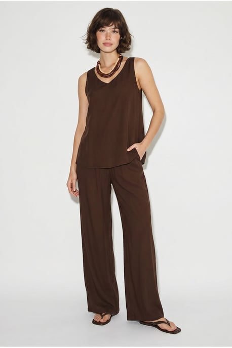 V-hals Katoenen Blouse-Broek Twee-Piece Set - Image 1