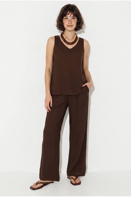 V-hals Katoenen Blouse-Broek Twee-Piece Set - Image 3