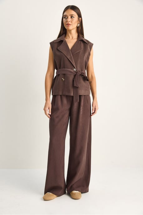 High Waist Wide Leg Co-ord Set with Shawl Collar - Image 2
