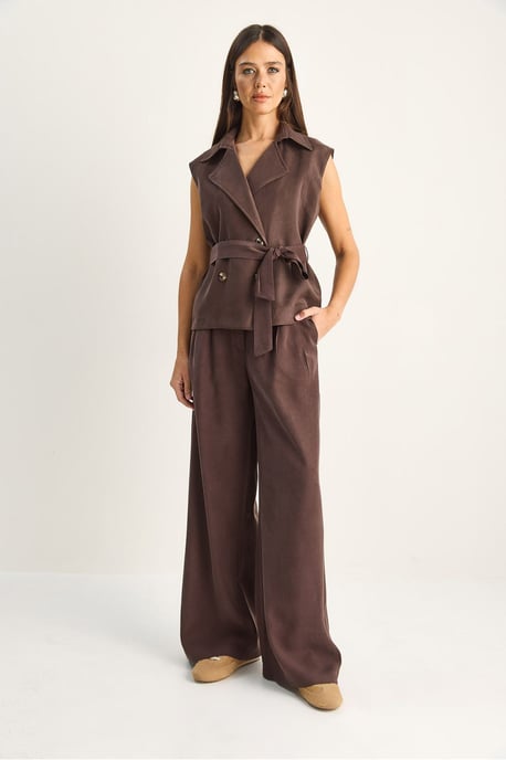High Waist Wide Leg Co-ord Set with Shawl Collar - Image 3