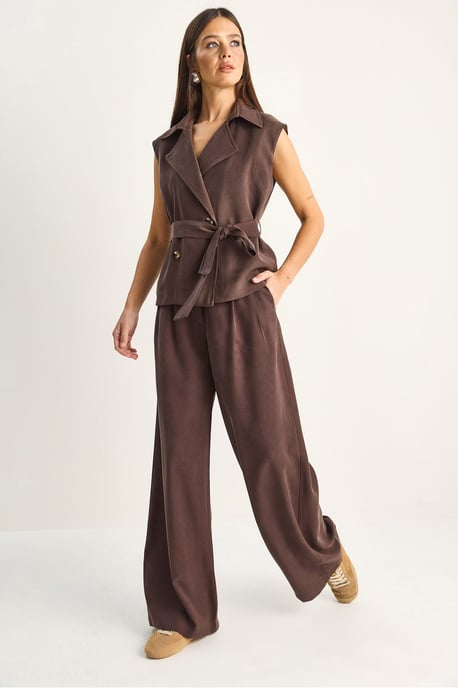 High Waist Wide Leg Co-ord Set with Shawl Collar - Image 4