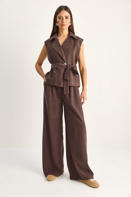 High Waist Wide Leg Co-ord Set with Shawl Collar - Image 5