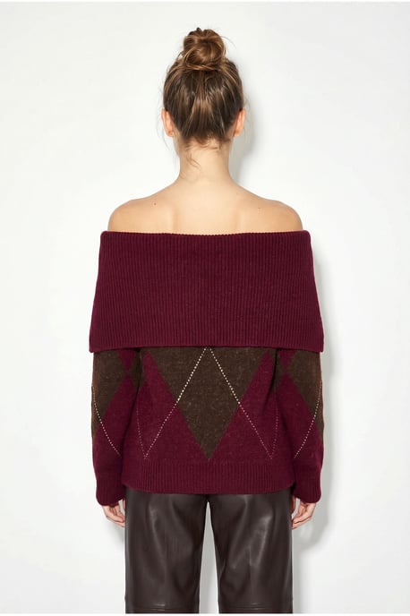 Madonna Collar Knitted Sweater with Baklava Pattern - Image 5