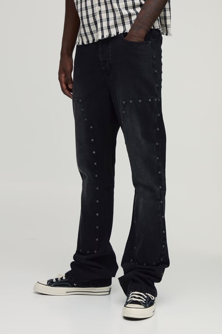 Studded Carpenter Stacked Slim Flared Jeans - Image 1
