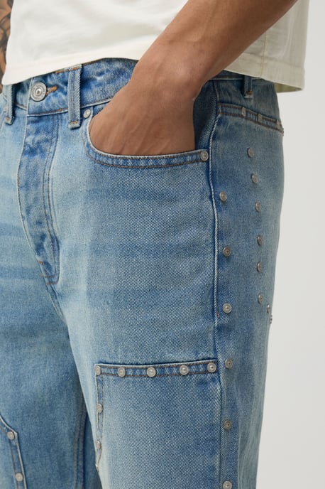 Studded Carpenter Stacked Slim Flared Jeans - Image 3