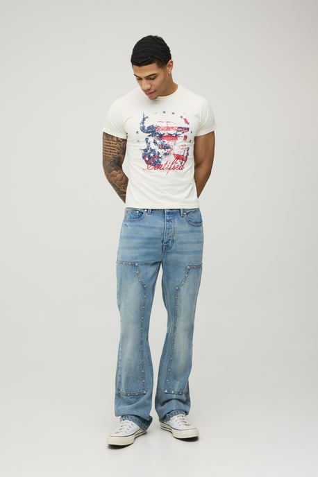 Studded Carpenter Stacked Slim Flared Jeans - Image 4