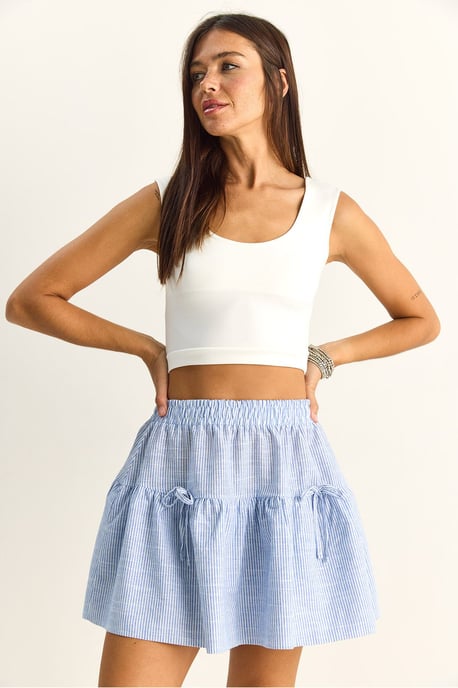 High-Waist Striped Seersucker Mini Skirt - Image 3