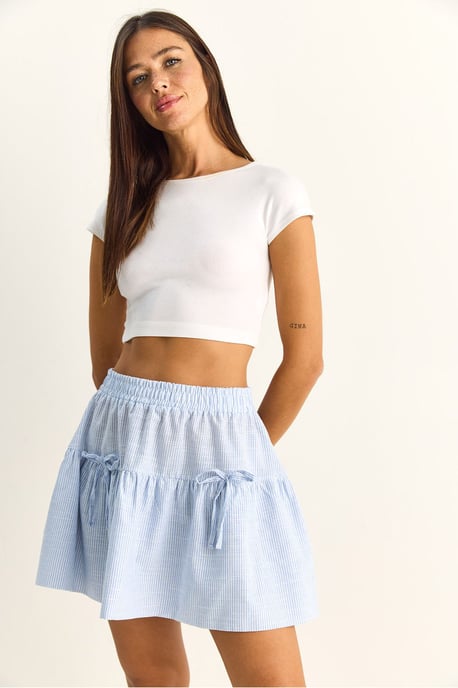 High-Waist Striped Seersucker Mini Skirt - Image 4