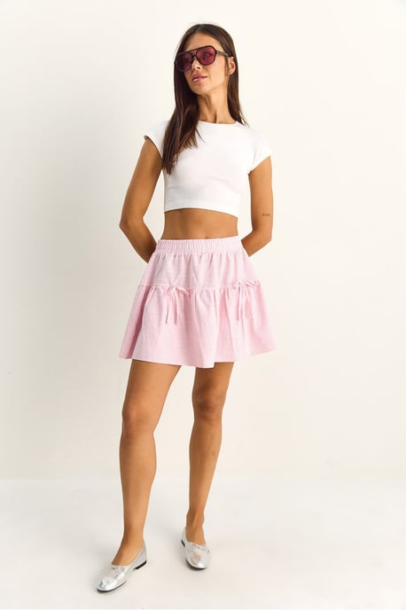 High-Waist Striped Seersucker Mini Skirt - Image 2