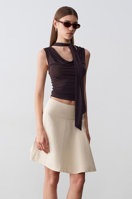 Hoge Taille Katoenen Poplin A-Lijn Mini Rok - Image 1