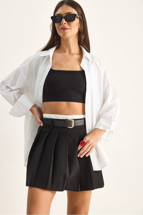 Hoge Taille Mini Skort Met Ceintuur - Image 3
