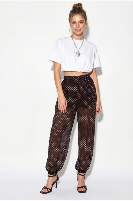 Polka Dot Chiffon Jogger Pants - Image 1