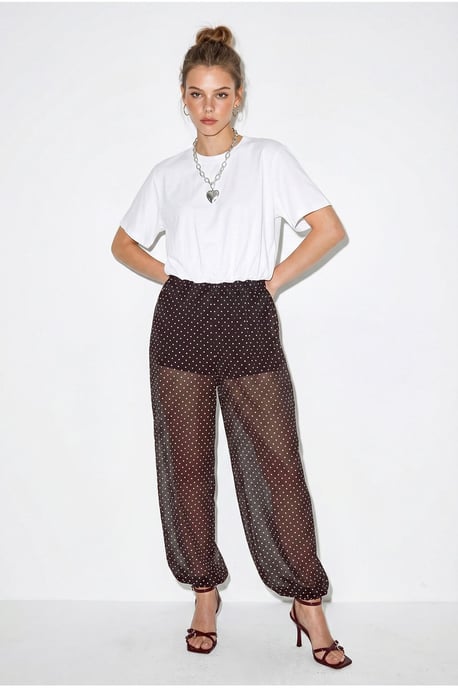 Polka Dot Chiffon Jogger Pants - Image 2