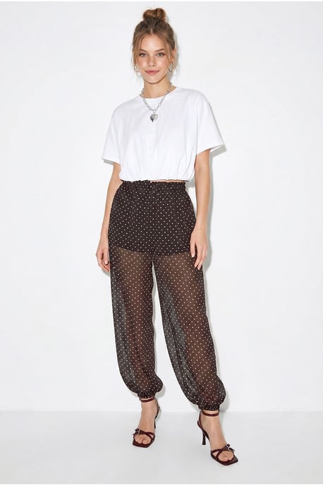 Polka Dot Chiffon Jogger Pants - Image 3