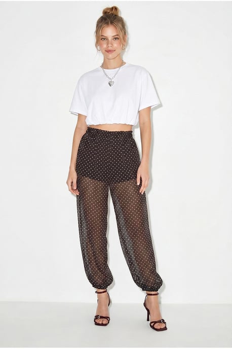 Polka Dot Chiffon Jogger Pants - Image 4