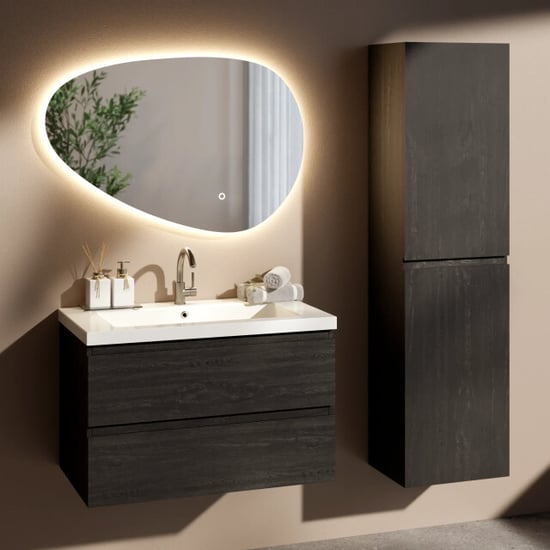 Mirlux Badkamermeubelset montero 80cm zwart eiken wastafel wit - Image 1